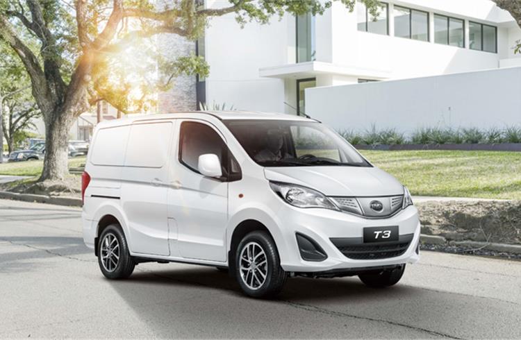 The T3 pure electric commercial logistics minivan. BYD claims by using its cutting-edge EV tech, a single T3 MPV or T3 minivan can save the fuel consumption and emissions equivalent to 5 passenger car