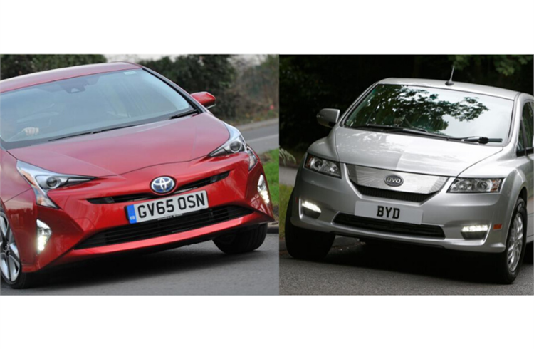 L-R: 2019 Toyota Prius and 2019 BYD e6