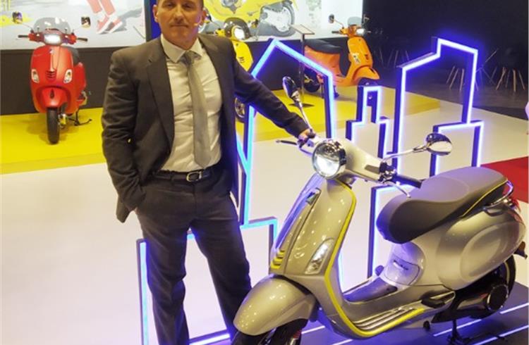 Piaggio India MD and CEO Diego Graffi with the Vespa Elettrica: 