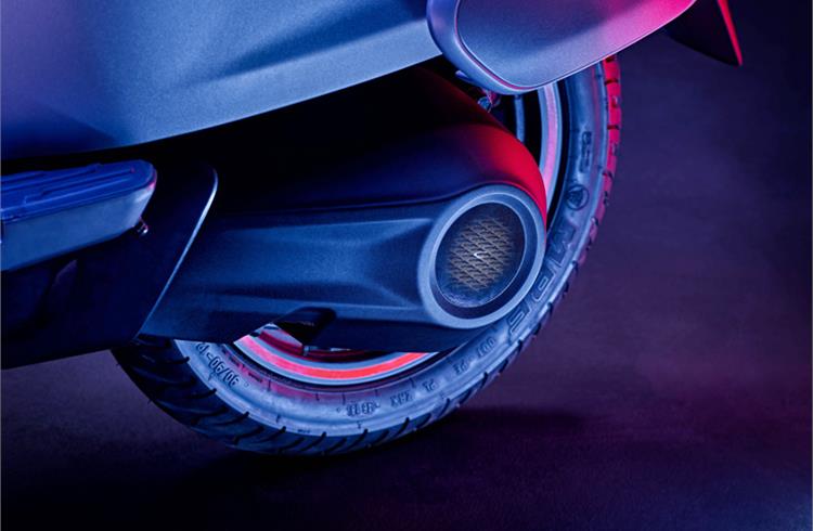 At the rear, the Chetak gets a monoshock suspension.  The scooter runs a disc brake at the front and a drum brake at the rear. The 12-inch wheels are shod in MRF Zapper-K tyres.