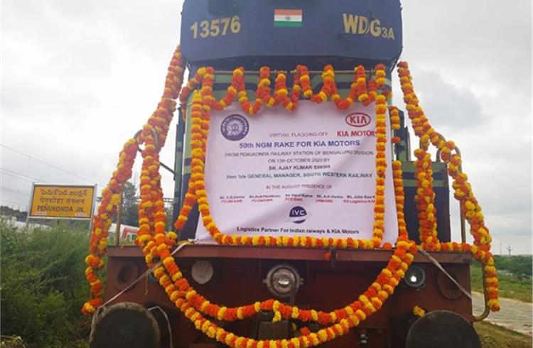 The 50th New Modified Goods rake despatched from Penokonda Junction, 12km from Kia Motors India's plant in Anantapur, Andhra Pradesh on October 13.