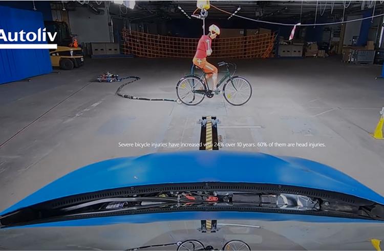 Autoliv and POV are to study and develop bicycle and e-bike helmets equipped with airbag technology to improve head protection and reduce the consequences of an impact. (Image: Autoliv video)