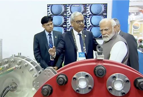 PM Narendra Modi reviews India's first indigenous Alkaline Electrolyser by BPCL at India Energy Week 2024