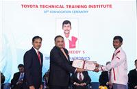 Chief guest Ajay Kumar Jain, CMD of PPAP Automotive and president, Toyota Kirloskar Suppliers’ Association, conferring a degree to a graduating student. 
