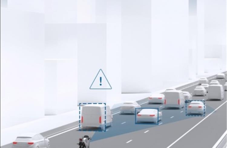 Bosch's forward collision warning function alert riders of quickly approaching vehicles in front.