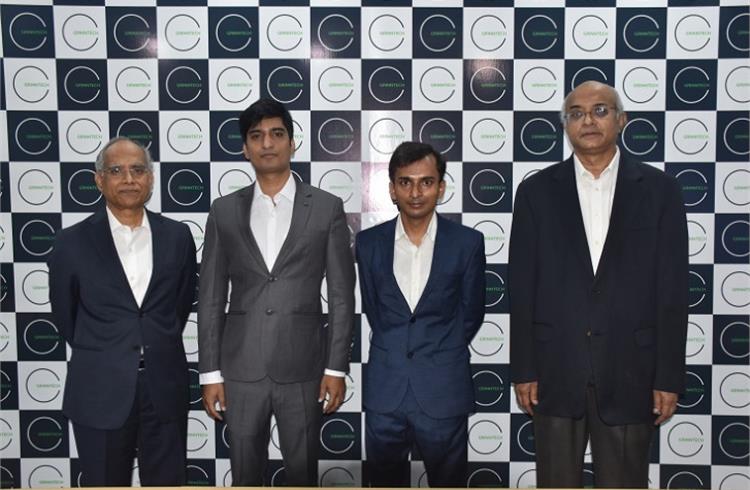 L-R: Lakshmi Narayanan, co-founder and former VC, Cognizant; Nikhilesh Mishra co-founder and CEO, Grinntech; Puneet Jain co-founder and COO, Grinntech and  Dr V Sumantran former VC, Ashok Leyland.