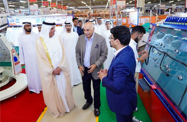 H.H. Sheikh Saud bin Saqr Al Qasimi was given a tour of the new plant by Vivek Chaand Sehgal, chairman, Motherson.