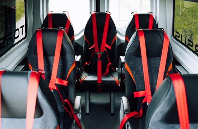 There are three-point seatbelts on fixed seats and the driver seat.