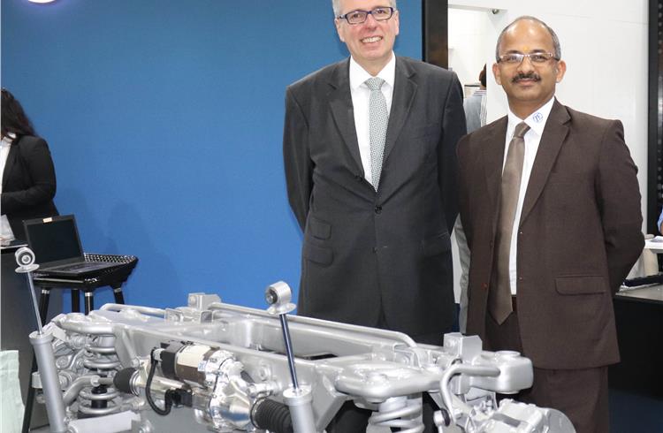 L-R: Dr Holger Klein, member of the Board of Management, ZF Friedrichshafen AG and Suresh KV, President of ZF India with mSTARS at FISITA 2018 in Chennai.jpg