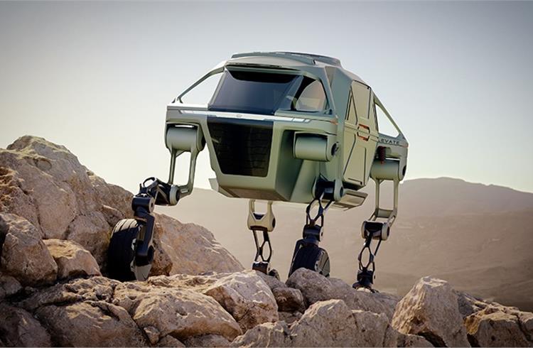 The Elevate concept makes use of four moveable legs to “traverse terrain beyond the limitations of even the most capable off-road vehicle”