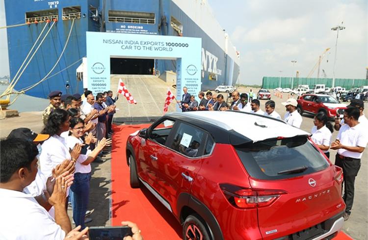 On July 28, 2022 the landmark millionth vehicle – a Nissan Magnite – was exported from Kamarajar Port (formerly Ennore Port), which is 24km north of Chennai Port.