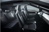 The Cybertruck can seat up to six adults inside. Its minimalist interior features a dashboard dominated by a 17-inch tablet-style touchscreen.