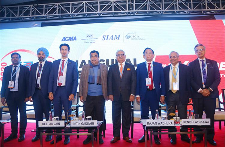 Union Transport Minister Nitin Gadkari at the inauguration of the Auto Expo Motor Show 2020, along with heads of the Indian automobile and component industry.