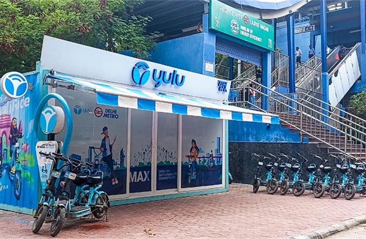 The Yulu Max battery swapping and charging station at Lajpat Nagar Metro Station, New Delhi