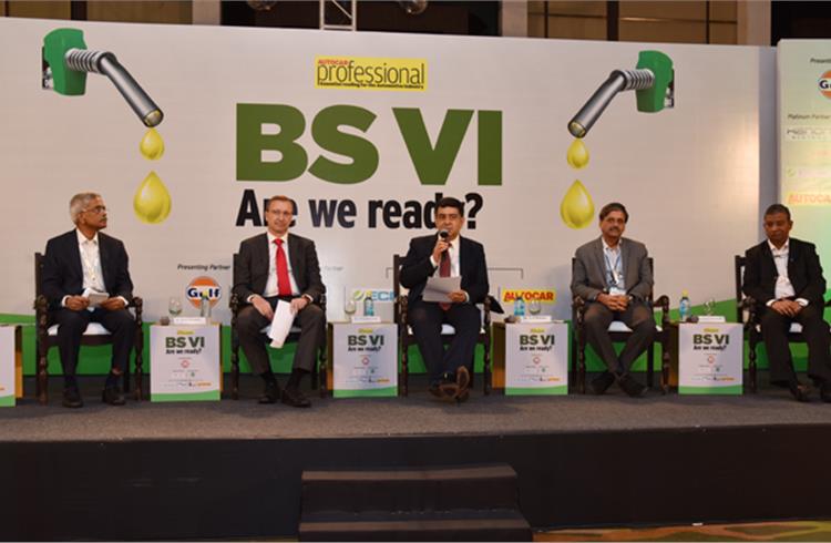 Session II was on BS VI and beyond: L-R: TVS Motor’s Vinay Harne; Mercedes-Benz India’s Martin Schwenk; Hormazd Sorabjee; Maruti Suzuki India’s CV Raman; and Renault India’s Venkatram Mamillapalle.