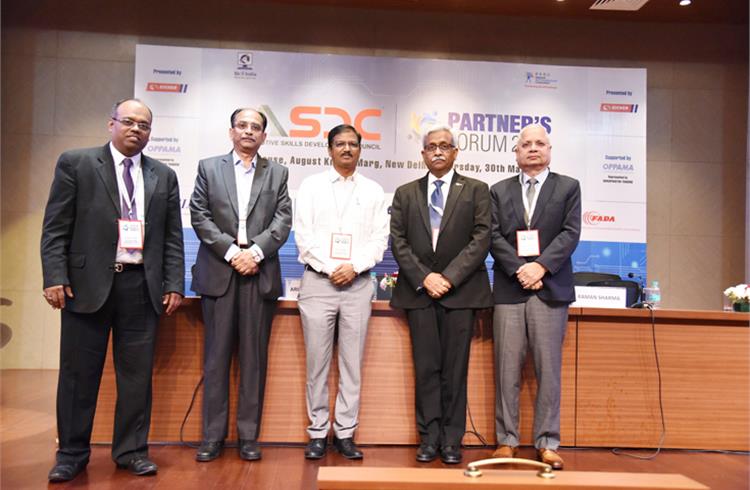 L-R: Arindam Lahiri, CEO, ASDC; Vishnu Mathur; director general, SIAM; A K Tomer, ED, Corporate Planning, Maruti Suzuki; Nikunj Sanghi, chairman, ASDC and Raman Sharma, VP, Honda Cars India.