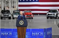President Biden at the Ford Rouge Electric Vehicle Center in Dearborn, where the F-150 Lightning, the electric version of Ford’s best-selling F-150 truck, will be built. (Photo by Sam VarnHagen.)