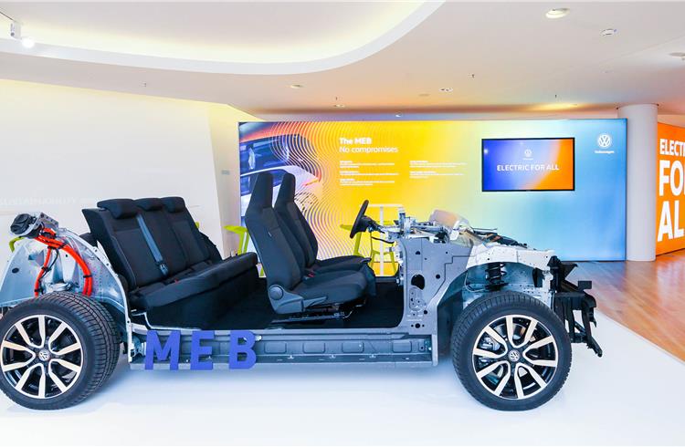 VW says its modular electric drive matrix (MEB) enables a hitherto unachievable price-service ratio and will be instrumental in transforming the electric vehicle from a niche product into a bestseller