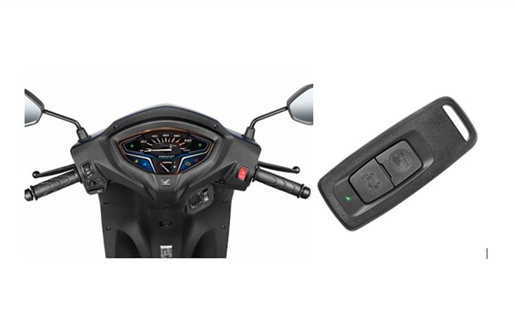 New Honda Activa smart-lock systems has remote lock-unlock as well as can accurately locate the scooter in a vehicle-packed parking lot at the press of a button on the key fob.