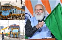Prime Minister Narendra Modi flags off the world’s first double-stack long haul 1.5 km-long container train from New Ateli to New Kishangarh,  at the dedication of the Rewari - Madar section,