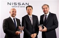 L-R: Guillaume Cartier, Chairperson (AMIEO); Makoto Uchida, CEO; and Sinan Ozkok, President, Nissan Motor India