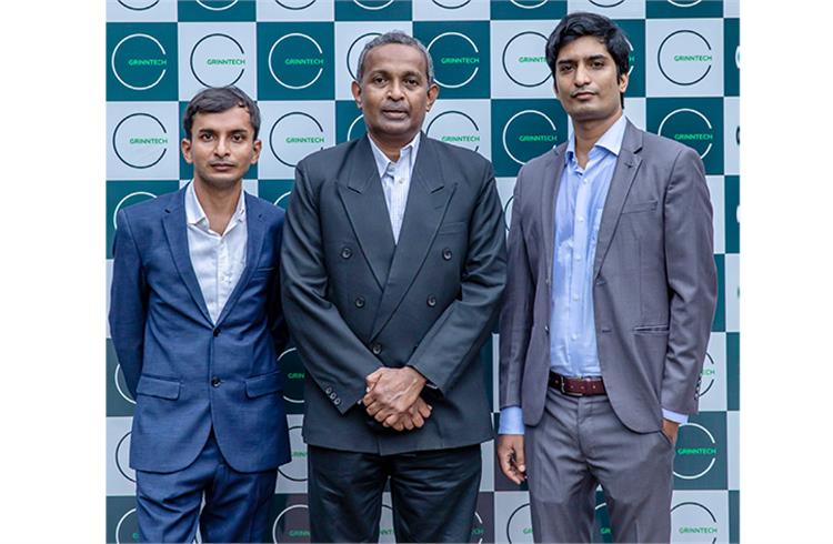 L-R: Puneet Jain, co-founder, Grinntech; E Balasubramoniam, president, Grinntech and Nikhilesh Mishra, co-founder, Grinntech. 