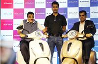 Nitin Gadkari, Minister of Road Transport and Highways; Rajiv Bajaj, MD, Bajaj Auto and Amitabh Kant, CEO, NITI Aayog unveil the Chetak electric scooter.