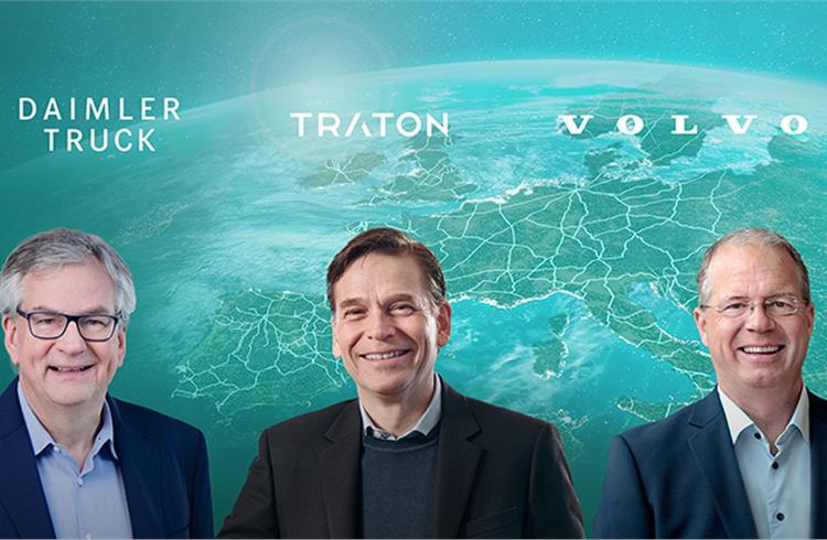 L-R: Martin Daum, CEO Daimler Truck; Christian Levin, CEO, Traton Group and Martin Lundstedt, President and CEO Volvo Group.