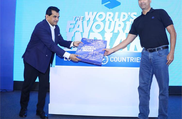 Amitabh Kant, CEO, NITI Aayog and Rajiv Bajaj, MD, Bajaj Auto, unveil the 'World's Favourite Indian' brand positioning in January. They are likely to launch the Urbanite brand on October 16.