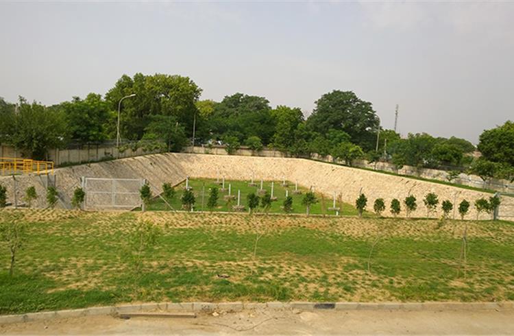 Rainwater harvesting pond at the Tapukara plant site in Rajasthan. 