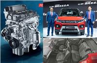 Maruti Vitara Brezza finally gets petrol power: 105hp and 138Nm from 1.5-litre BS VI K15B engine; 5-speed manual delivers 17.03kpl efficiency while automatic with mild-hybrid tech gives 18.76kpl; MD and CEO Kenichi Ayukawa with Shashank Srivastava, ED (Marketing & Sales). New interior trim. 