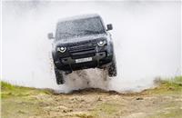 The New Land Rover Defender in action, in 'No Time To Die'.