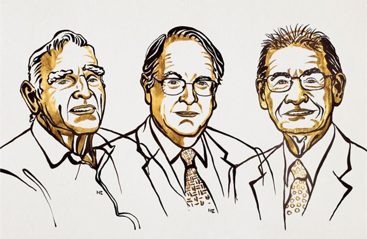 The Nobel Prize in Chemistry 2019 has been awarded to John B Goodenough, M Stanley Whittingham and Akira Yoshino “for the development of lithium-ion batteries”. Illustration:Niklas Elmehed/Nobel Media