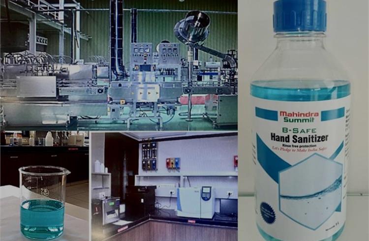 Mahindra Agri has commenced production of a hand sanitiser. (Pics: SP Shukla/Twitter)