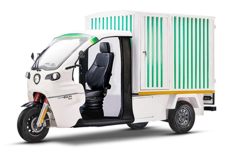 ETO Bulke Plus electric three-wheeler, which is designed for heavy-duty performance and day-to-day deliveries, has a range of 148k in a single charge.