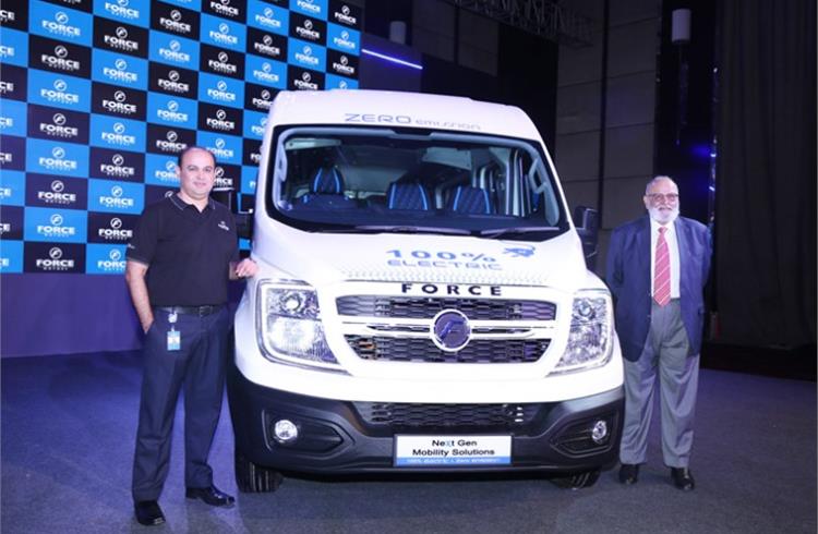 Dr Abhay Firodia, chairman and Prasan Firodia, MD Force Motors, with the new electric van.