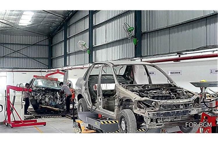 A couple of cars get the scrappage treatment at the CERO plant in Greater Noida. Scrapping of old vehicles leads to recovery of many metals, especially steel which makes up 65-70 percent of a vehicle.