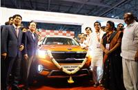 Ambassador of South Korea to India, Shin Bong-kil and Kookhyun Shim, MD & CEO of Kia Motors India at the rollout of the the first Seltos at the Anantapur Plant.