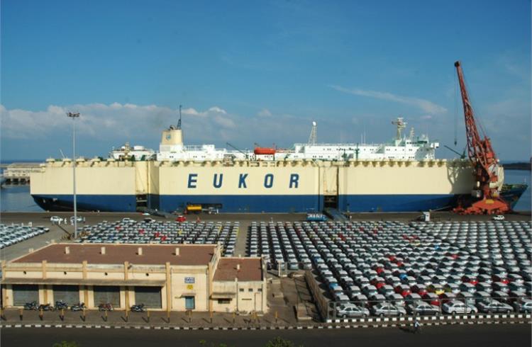 An export consignment of Hyundai cars at the Chennai Port. Hyundai Motor India is the largest passenger vehicle exporter in India. 