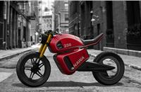 NAWA Racer brings a modern twist to its retro looks with simple, smooth lightweight composite panels and rear arm and an in-wheel motor.