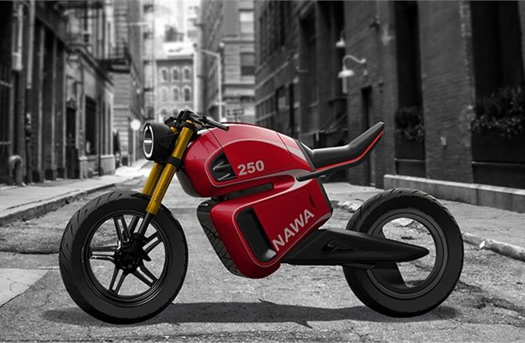 NAWA Racer brings a modern twist to its retro looks with simple, smooth lightweight composite panels and rear arm and an in-wheel motor.