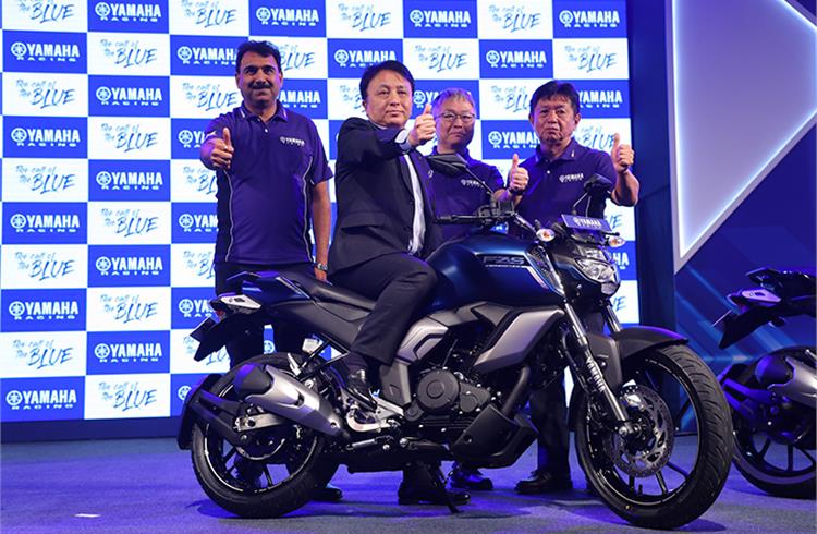 Ravinder Singh, senior vice president, strategy & planning, and Motofumi Shitara, chairman, Yamaha Motor India, Kazushige Aoki, ST development division, Yamaha Motor Company, Yasuo Ishihara, MD YMRI