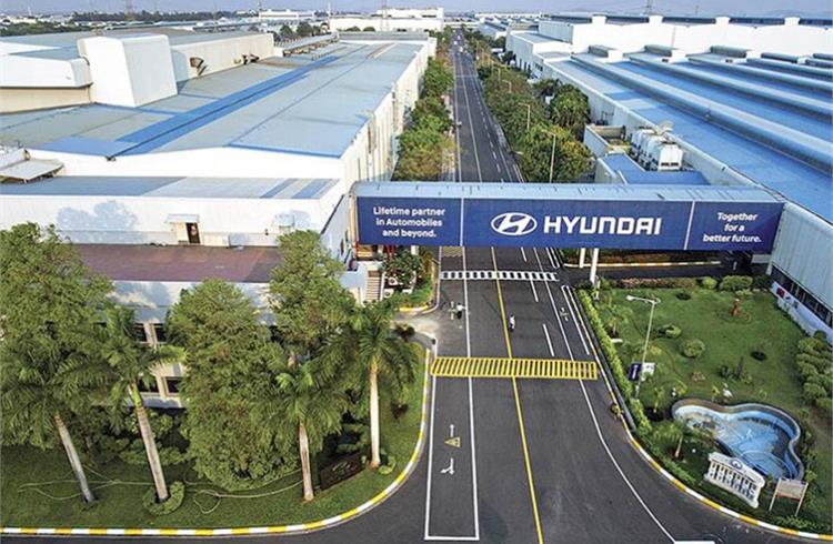 Hyundai Motor India's two factories, each one sending out a brand-new car once every 33 seconds.