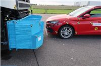 Truck with new front before crash test with passenger car. Photo: Trafkverket