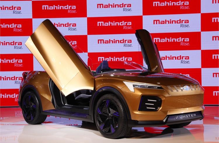 The hardtop Funster convertible eSUV concept packs a 59.2kWh battery pack that develops 313hp; Mahindra claims a 0-100kph time of under 5sec, a range of 520km and top speed of 200kph.