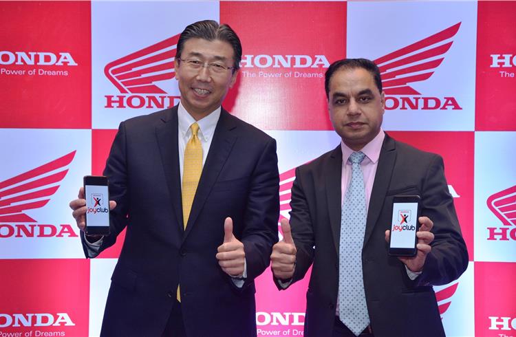 L-R: Minoru Kato, president and CEO, HMSI and Yadvinder Singh Guleria, senior vice-president, Sales and Marketing, HMSI at the launch of 'Honda Joy Club' in Mumbai.