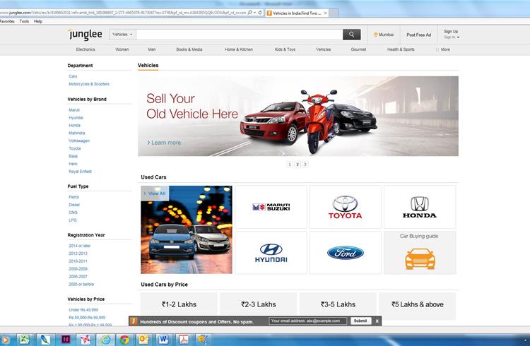 Junglee.com enters the used vehicles business