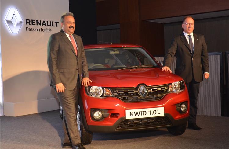 L-R: Sumit Sawhney, Country CEO & MD, Renault India Operations, and Rafael Traguer, VP (Sales and Marketing), Renault India at the launch of the Kwid 1.0 L SCe in New Delhi.