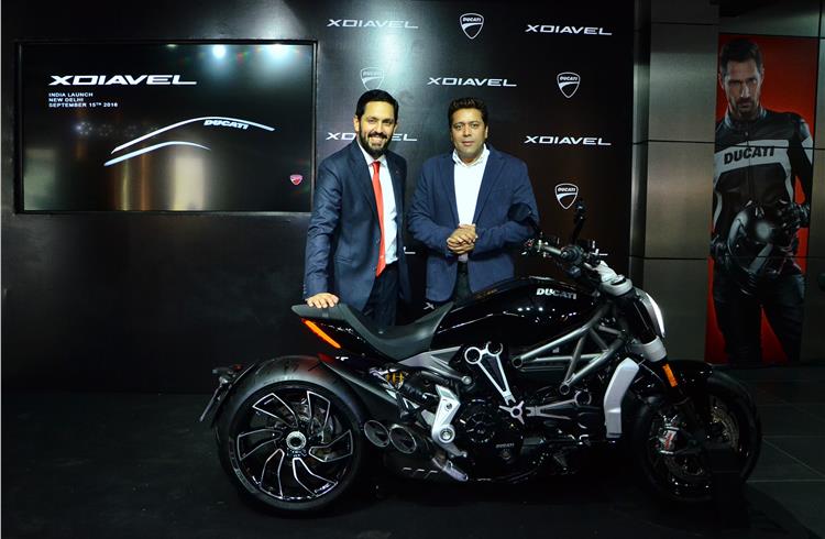 L-R: Ravi Avalur, managing director, Ducati India and Yogesh Phogat, director of operations, Ducati India, with the XDiavel.