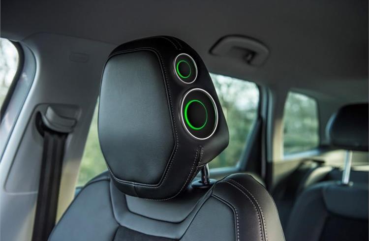 Skoda's new QuarrelKancel technology features in-built speakers that can be deployed by the driver within seconds of a rear-seat fracas breaking out.